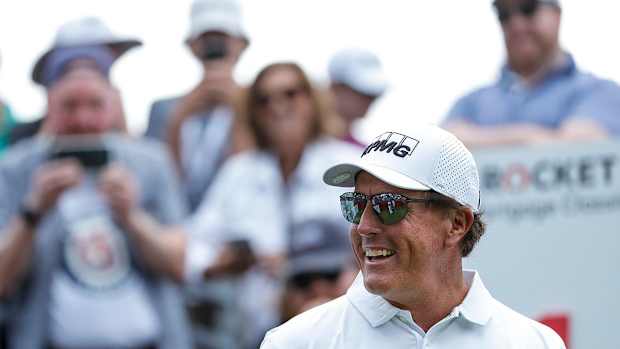 Phil Mickelson plays the 2021 Rocket Mortgage Classic.